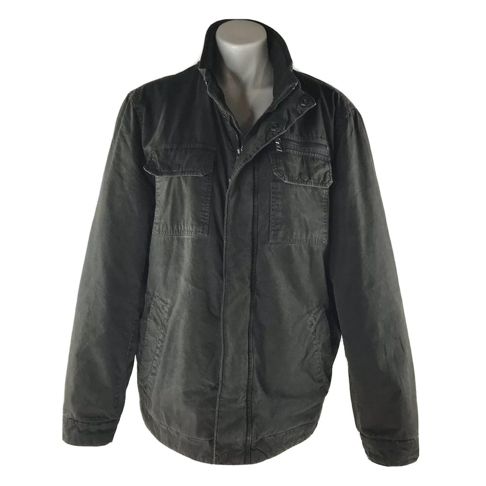 GH Bass‎ & Co Utility Field Jacket Dark Gray Green Quilted Canvas Mens L